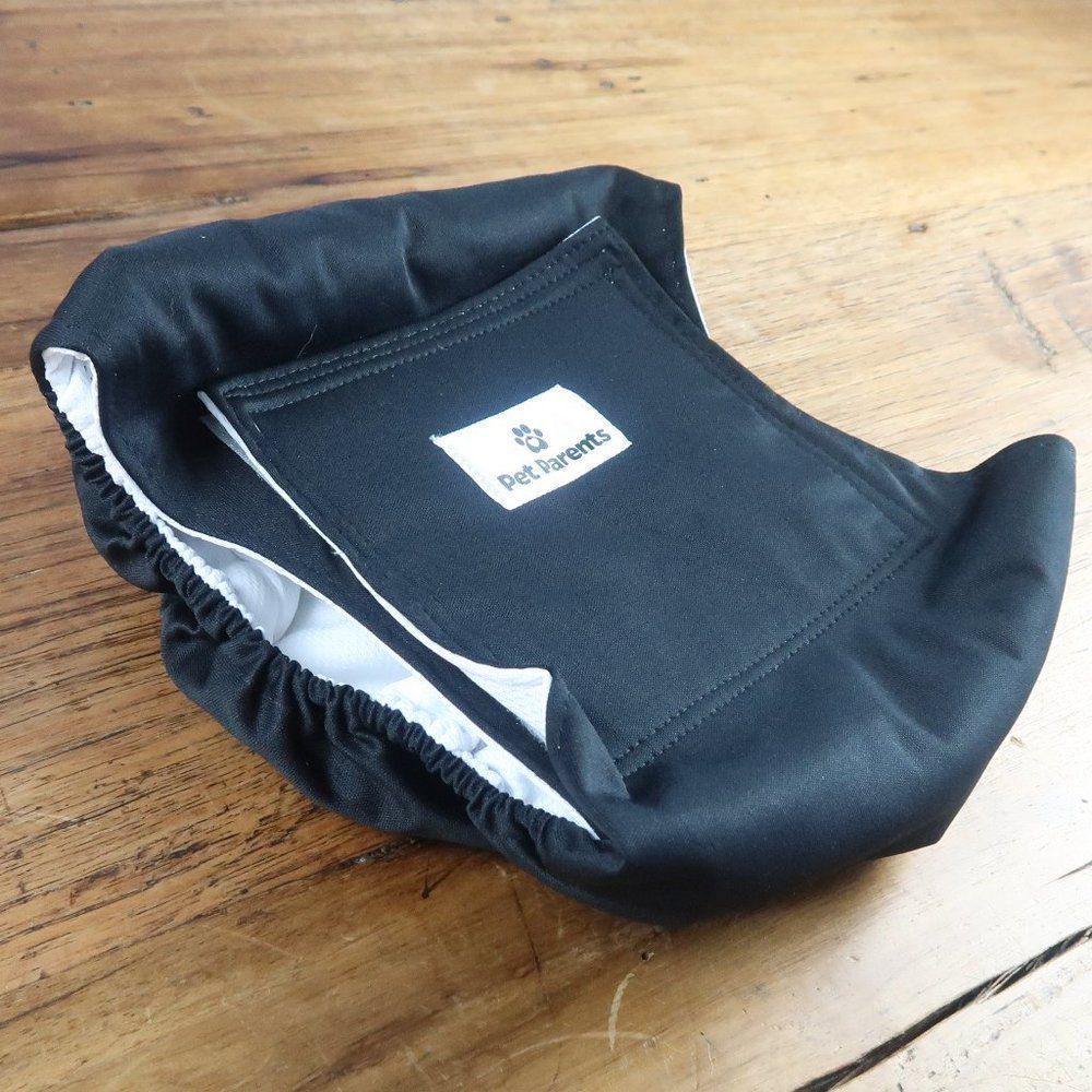 PET PARENTS BLACK BELLY BAND MALE DOG WRAP DIAPER SIZE LARGE